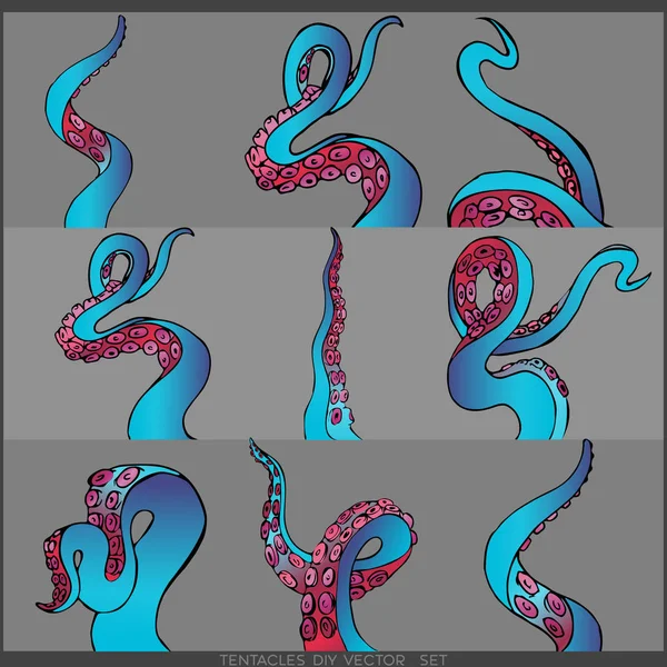 Bir ahtapot çerçeve, okyanus sebebi düz sevimli çizgi Gösterim amacıyla web ve baskı, şirin dekorasyon dokuz renkli tentacles Futuristic kümesiyle. 