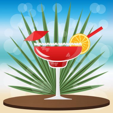 Margarita kokteyl çilek, ürününüzü yerleştirmek için ahşap Klasik tepsisindeki kokteyl bokeh vektör çizim için web ve baskı, daveti ile arka plan bulanık 
