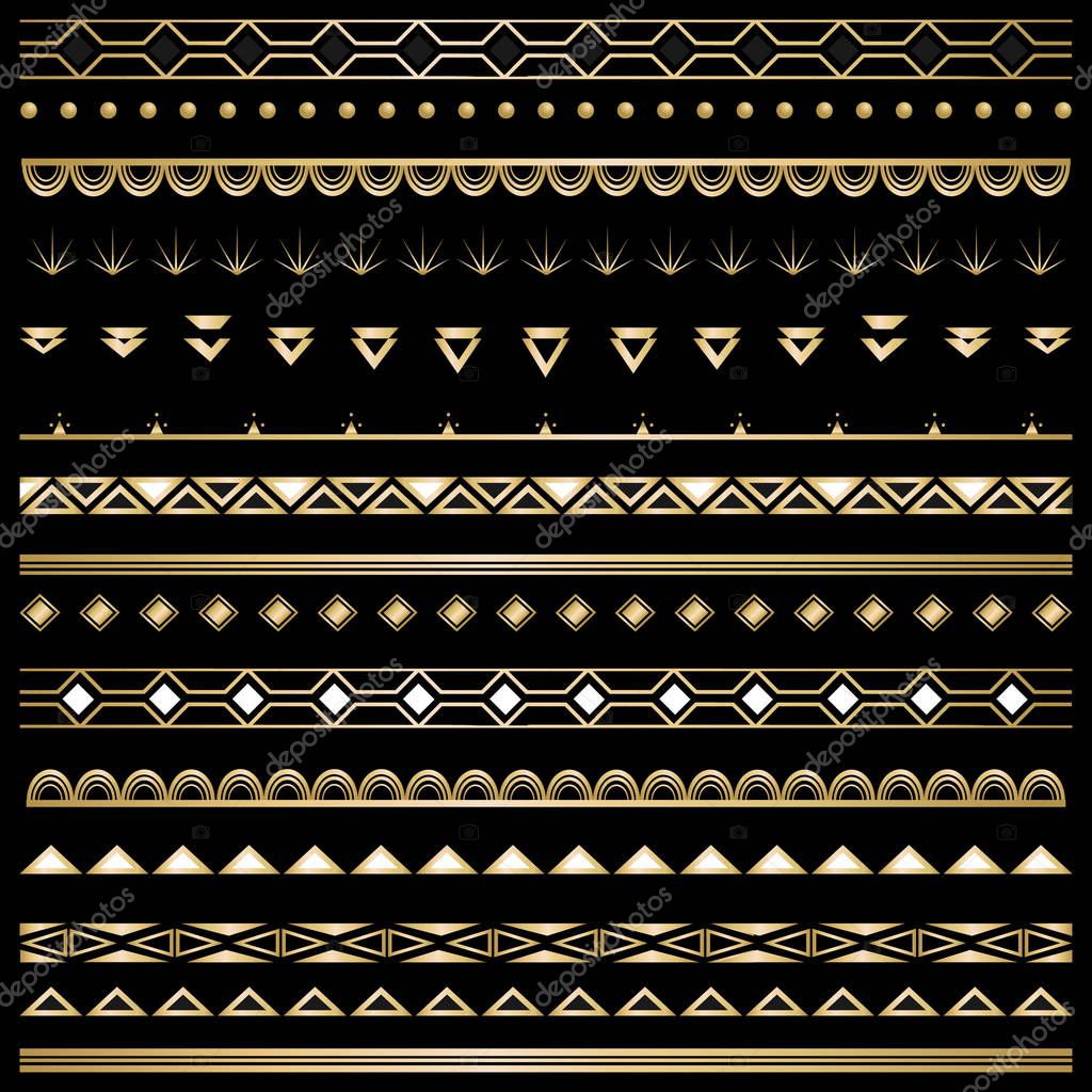 Art deco/Art nuvo diy vector golden black elegant  set of borders for print and web. Creative illustration.