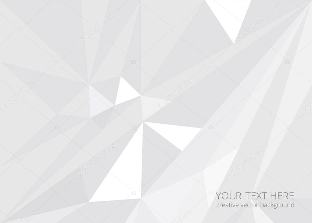 Low poly white light-grey abstract background, polygonal shapes background triangles mosaic, for web and print, crystals backdrop with bokeh.