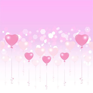 Sevgililer günü hafif pembe ve pembe balonlar ışık arka plan, web için sevimli romantik fon pembe ve vektör çizim yazdırmak. Davet düğün tebrik kartı şablonu