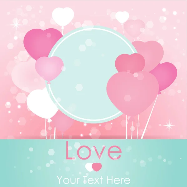 Bright Valentines Day Card Hearts Balloons Blurred Soft Focus Bokeh — Stock Vector