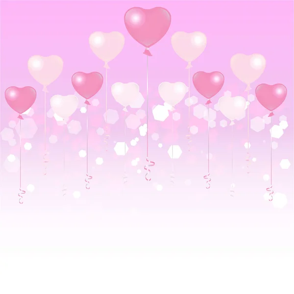 Valentines Day light pink and pink balloons on light pink background, cute romantic backdrop for web and print vector illustration.  Greeting card template, wedding invitation