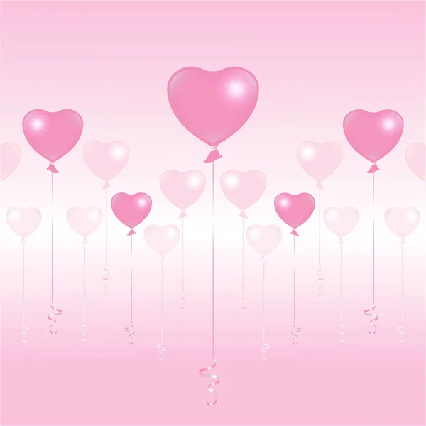 Valentijnsdag Licht Roze Roze Ballonnen Witte Roze Achtergrond Leuke Romantische — Stockvector