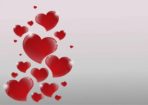 Valentines Day Card Met Gespiegelde Glanzende Rode Harten Effect Lichte — Stockvector