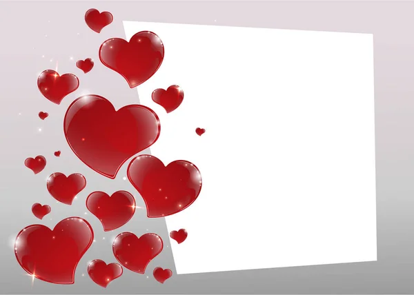 Valentines Day Card Met Gespiegelde Glanzende Rode Harten Geometrische Lichte — Stockvector