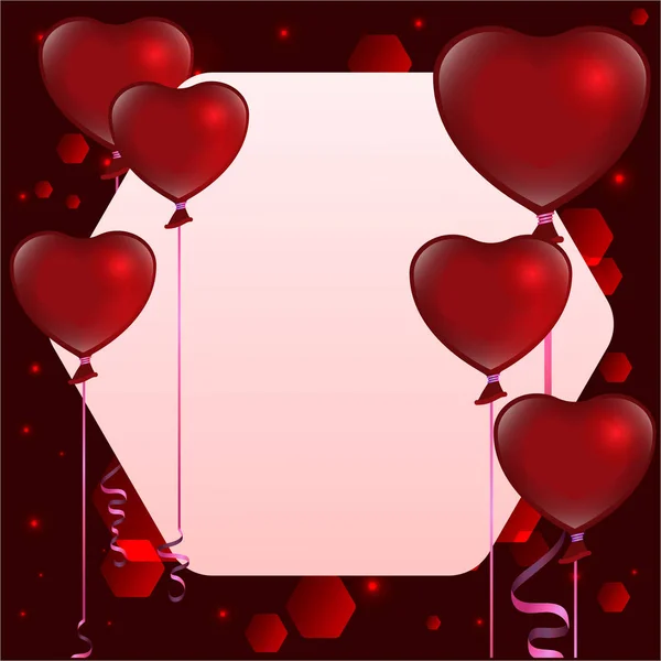 Bright Valentines Day Card Hearts Balloons Blurred Soft Focus Bokeh — Stock Vector