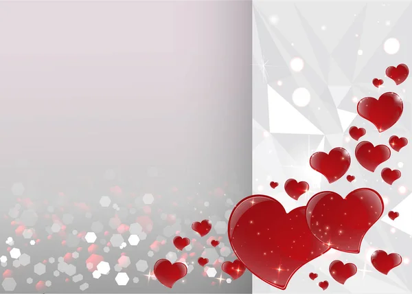 Heldere Valentines Day Card Met Gespiegelde Rode Harten Wazig Softfocus — Stockvector