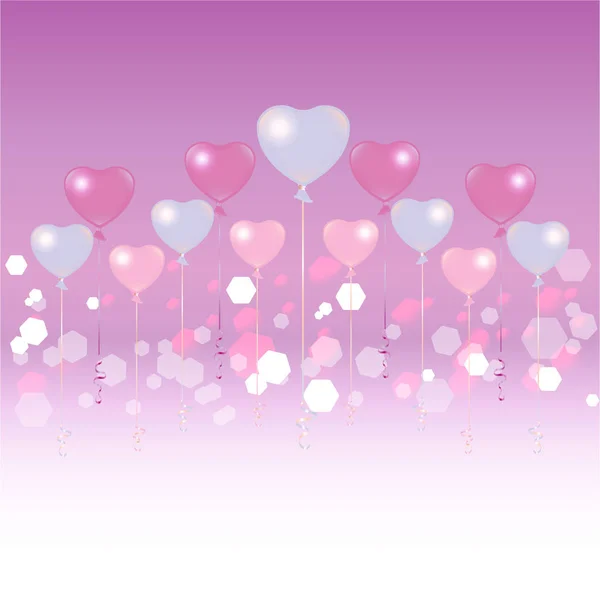 Valentines Day light blue and pink balloons on light pink background, cute romantic backdrop for web and print vector illustration.  Greeting card template, wedding invitation