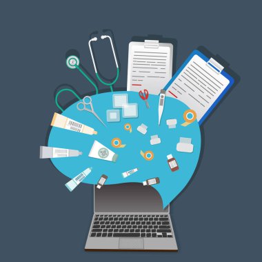 Tıbbi on-line anket, web ve baskı yaratıcı çizgi film iz üzerinde satır tanı için vektör çizim