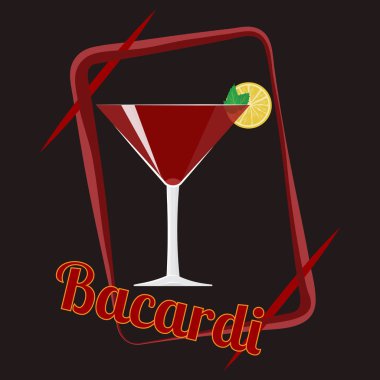 Resmi kokteyl simgesi, unutulmaz Bacardi çizgi film gösterim amacıyla bar veya restorasyon zarif 80'li yıllarda alkol menü stili