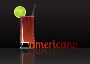 Resmi kokteyl simgesi, unutulmaz Americano çizgi film gösterim amacıyla bar veya restorasyon yansıtılmış yüzeyi zarif stil menüde alkol.
