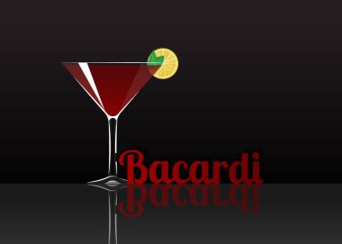 Resmi kokteyl simgesi, unutulmaz Bacardi çizgi film gösterim amacıyla bar veya restorasyon yansıtılmış yüzeyi zarif stil menüde alkol.