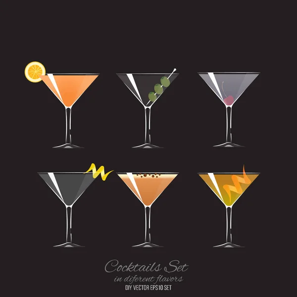 Set mit 6 Cocktails im Coupé-Glas — Stockvektor