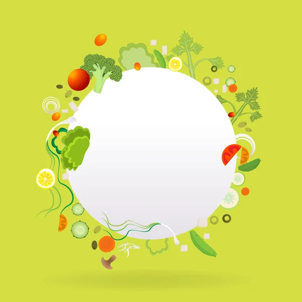 Vegetable circle frame with white paper label — Stock Vector