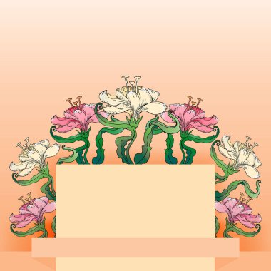 Lily biege arka plan, yaratıcı el vektör arka plan çizmek, çiçek doku, botanik Liliaceae. 