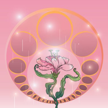 Lily pembe arka plan, yaratıcı el çizim vektör arka plan sanat nuvo tarzı , çiçek doku, botanik Liliaceae. 