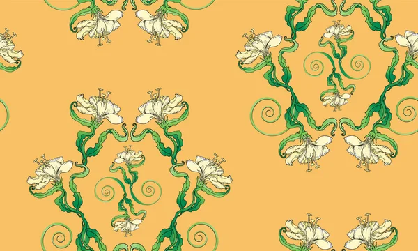 Lily seamless pattern, on deep beige fone in light beige c — стоковый вектор