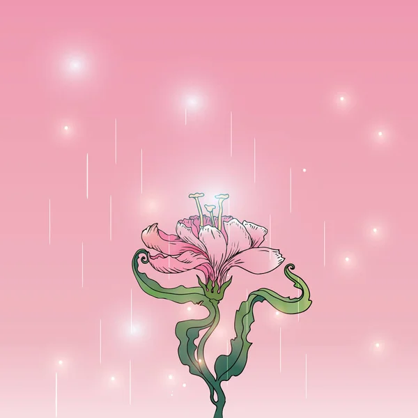 Lilie Auf Rosa Hintergrund Kreative Hand Zeichnen Vektor Hintergrund Florale — Stockvektor