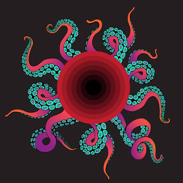 Plantilla de página futurista con tentáculos coloridos de un pulpo — Vector de stock
