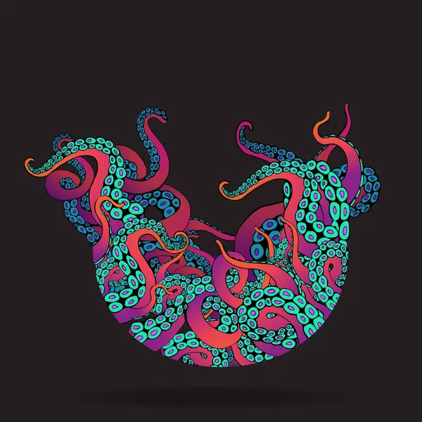 Futuristische achtergrond met kleurrijke tentakels van een octopus fram — Stockvector