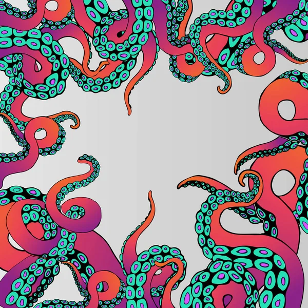Futuristischer Hintergrund mit bunten Tentakeln eines Krakenrahmens — Stockvektor