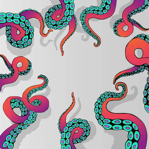 Latar belakang Futuristik dengan tentakel warna-warni dari fram gurita - Stok Vektor