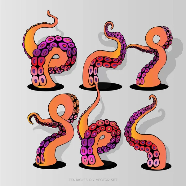 Set de bricolaje futurista con tentáculos coloridos de un marco de pulpo — Vector de stock