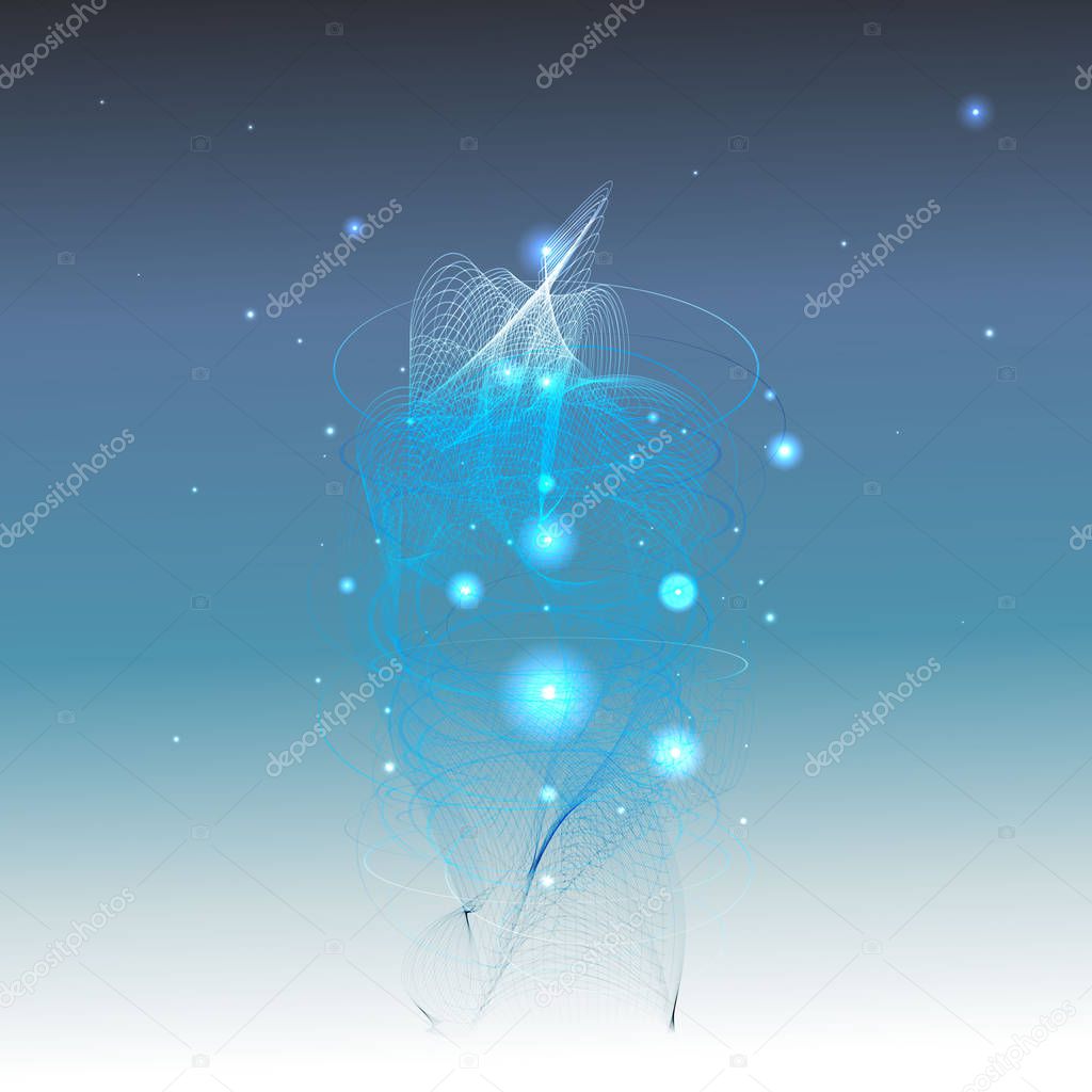 Abstract lines waves with glowing stars and futuristic shapes, modern technology geometric background 