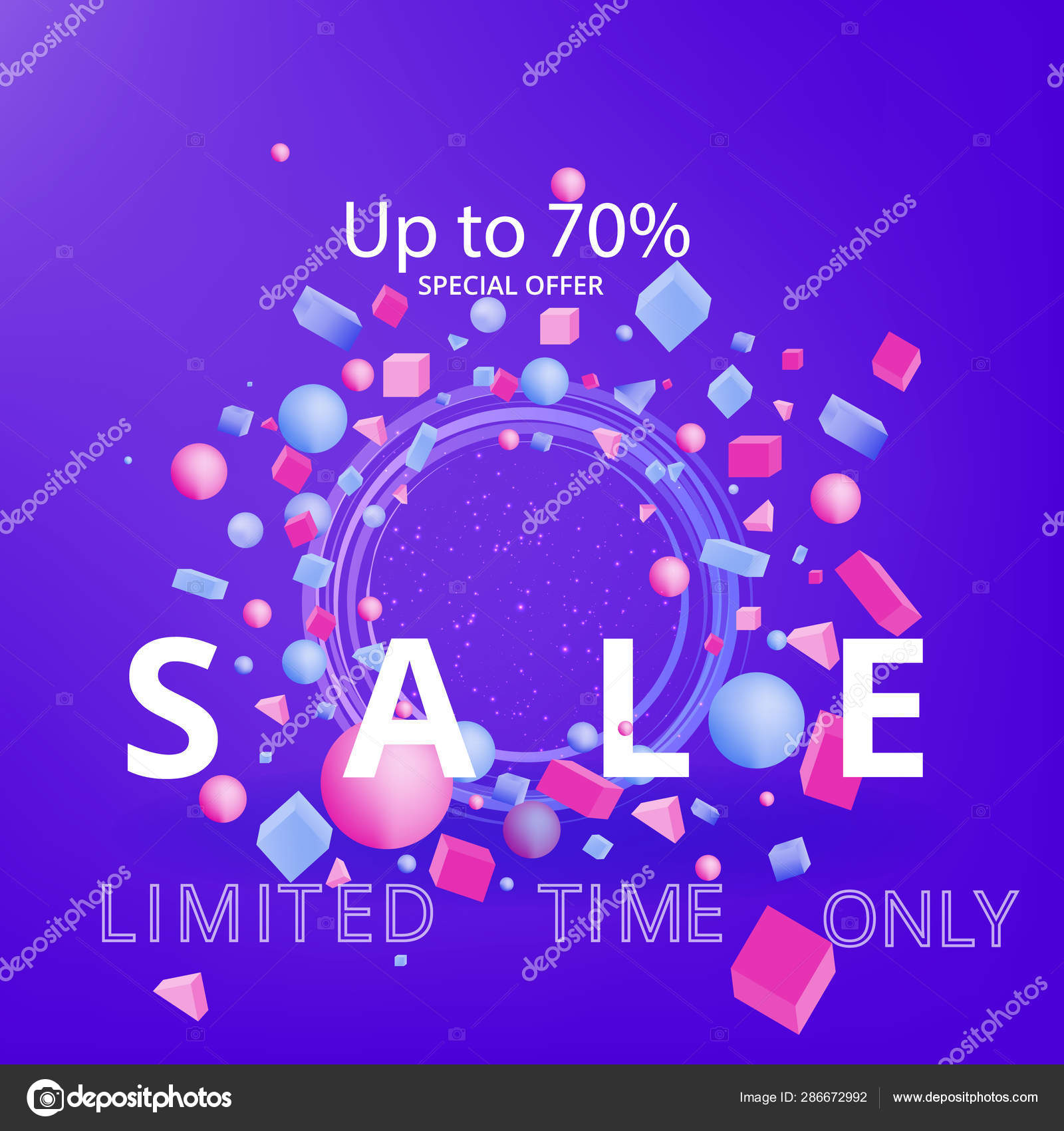 Sale Banner Template 3d Figures Realistic Vector Primitives Co Stock Vector C Pollywa