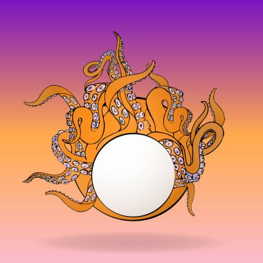 Tentacles daire etiket, kawaii sevimli vektör karikatür illüstrasyon 