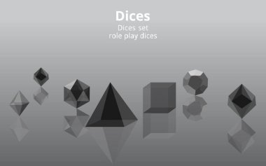 Şeffaf gerçekçi DIY d20 dices seti, RPG oyun gerçekçi şablonu web ve basılı fantezi dünyası seansı, inek kültür malzemeleri, oyun ustası kader kontrolü. 3D ilkel figürler 