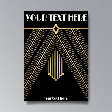 Art Deco sayfa şablonu, ağ ve baskı için retro tarzı, altın çizgileri olan geometrik retro desen tasarımı. Modern tasarım menü veya broşür, lüks yirmili yıllar tarzı