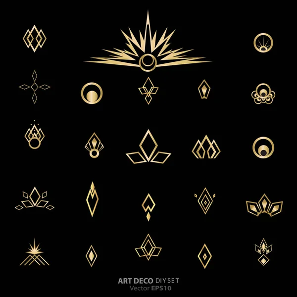 Art Deco Art Nuvo Diy Vector Golden Schwarz Elegantes Set — Stockvektor