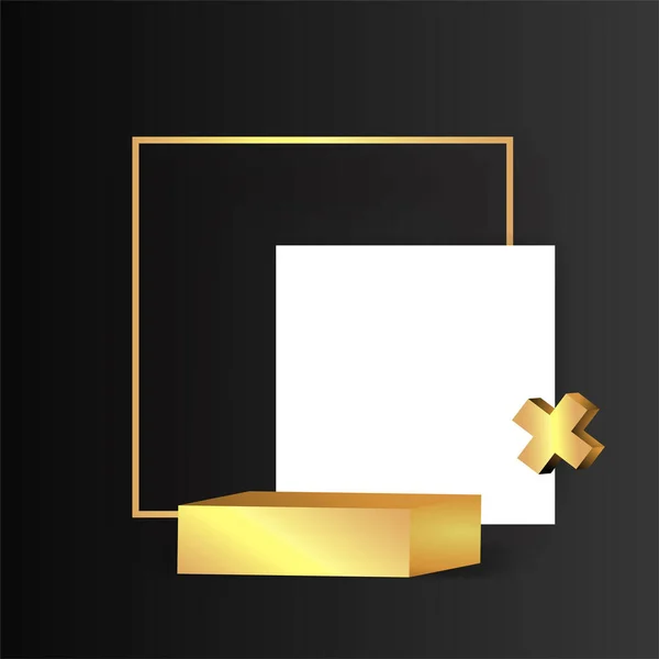 Metalowy Złoty Etap Pływającymi Formami Geometrycznymi Kwadrat Papierową Platformą Realistyczne — Wektor stockowy