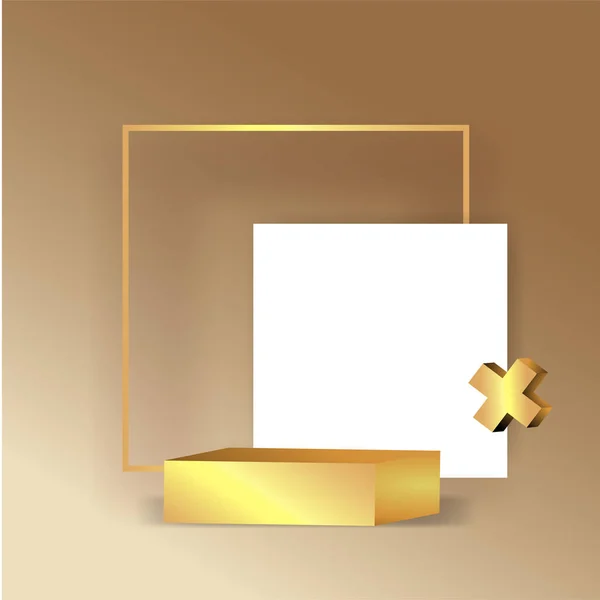 フローティングジオメトリフォーム ラウンドプラットフォーム 現実的な最小限の背景 製品プレゼンテーションやモックアップのための3D高級シーンを持つ金属黄金のフレーム ベクターイラスト — ストックベクタ