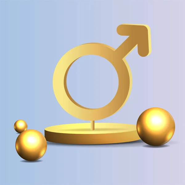 3D黄金の現実的な性別の女性と男性のシンボルは 女性と男性の金属記号の幾何学的な数字の創造的なデザインを飛んでいる ベクターイラスト — ストックベクタ