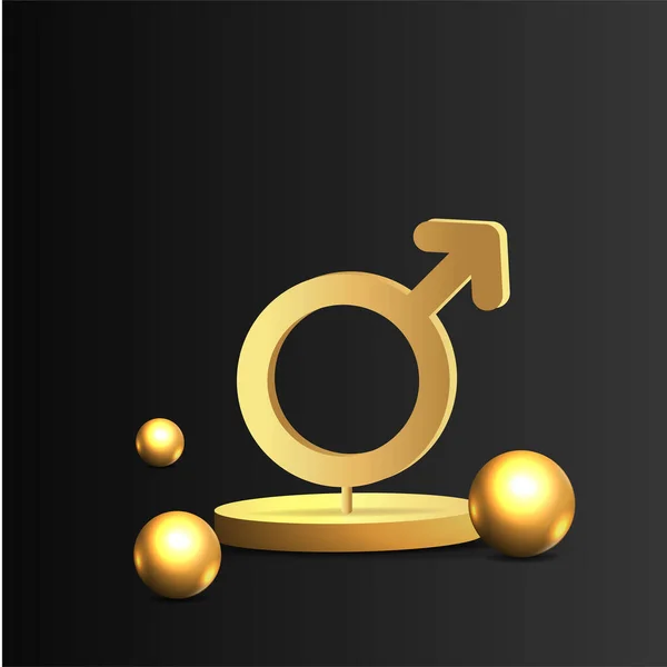Golden Realistic Gender Women Man Symbols Flying Geometric Figures Creative — Stock Vector