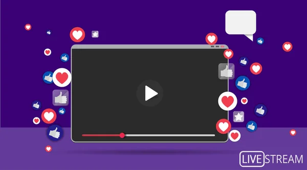 Κουμπί Αναπαραγωγής Οθόνης Βίντεο Streaming Πρότυπο Προεπισκόπηση Likes Και Καρδιές — Διανυσματικό Αρχείο