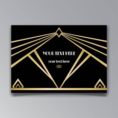 Art Deco sayfa şablonu, ağ ve baskı için retro tarzı, altın çizgileri olan geometrik retro desen tasarımı. Modern tasarım menü veya broşür, lüks yirmili yıllar tarzı