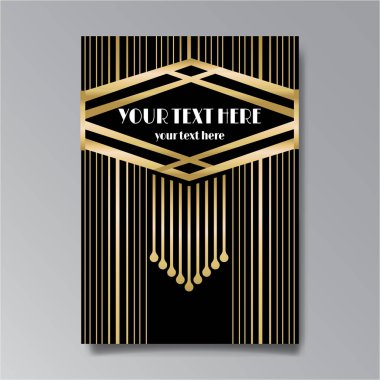 Art Deco sayfa şablonu, ağ ve baskı için retro tarzı, altın çizgileri olan geometrik retro desen tasarımı. Modern tasarım menü veya broşür, lüks yirmili yıllar tarzı