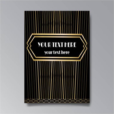 Art Deco sayfa şablonu, ağ ve baskı için retro tarzı, altın çizgileri olan geometrik retro desen tasarımı. Modern tasarım menü veya broşür, lüks yirmili yıllar tarzı