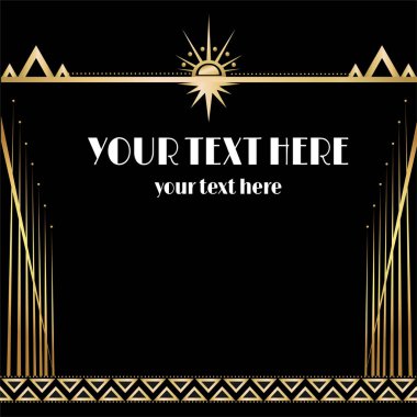 Art Deco sayfa şablonu, ağ ve baskı için retro tarzı, altın çizgileri olan geometrik retro desen tasarımı. Modern tasarım menü veya broşür, lüks yirmili yıllar tarzı