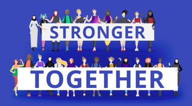 Birlikteyken daha güçlüyüz. Çeşitli kadınlar, bir arada duran kadınlar, kadın feminizmi.