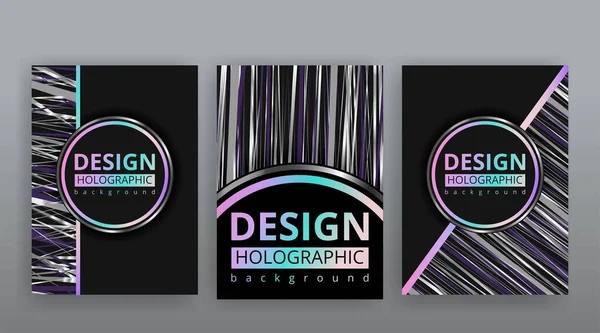 Conjunto Modelos Página Abstrata Holográfica Retro Glitch Onda Criativa Neon — Vetor de Stock