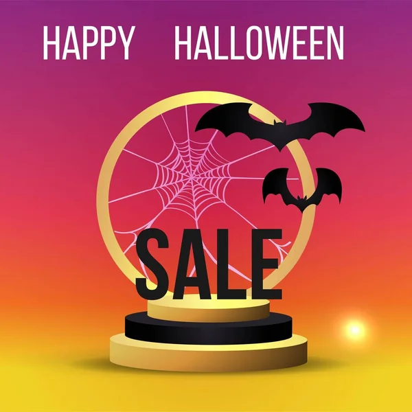 Vente Halloween Événement Fête Avec Chauves Souris Scène Dorée — Image vectorielle