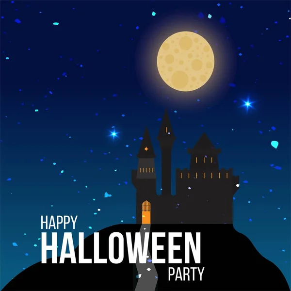 Halloween Vendita Festa Evento Con Luna Piena Castello — Vettoriale Stock
