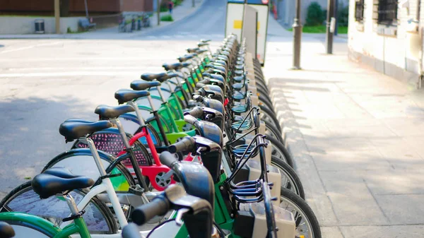 Bicycle sharing service near a bicycle path in Montreal, Quebec, Canada