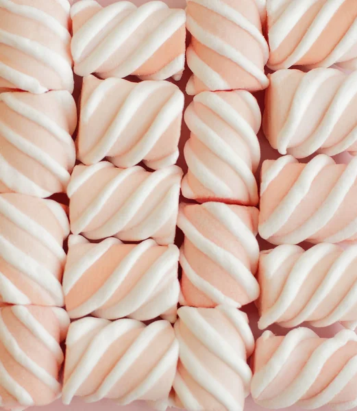 Tło Miękkiej Słodki Różowy Marshmallows Białe Paski — Zdjęcie stockowe