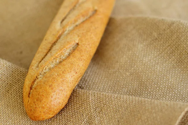 Franse Stokbrood Zak Materiaal Vers Brood Jute — Stockfoto